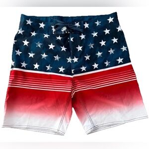 Burnside American Flag Board Shorts Mens 34 Swim Trunks USA Attached Wax Comb